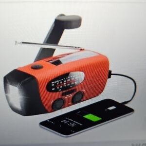 Orange Emergency Hand-Crank Radio with Flashlight and USB Phone Charging